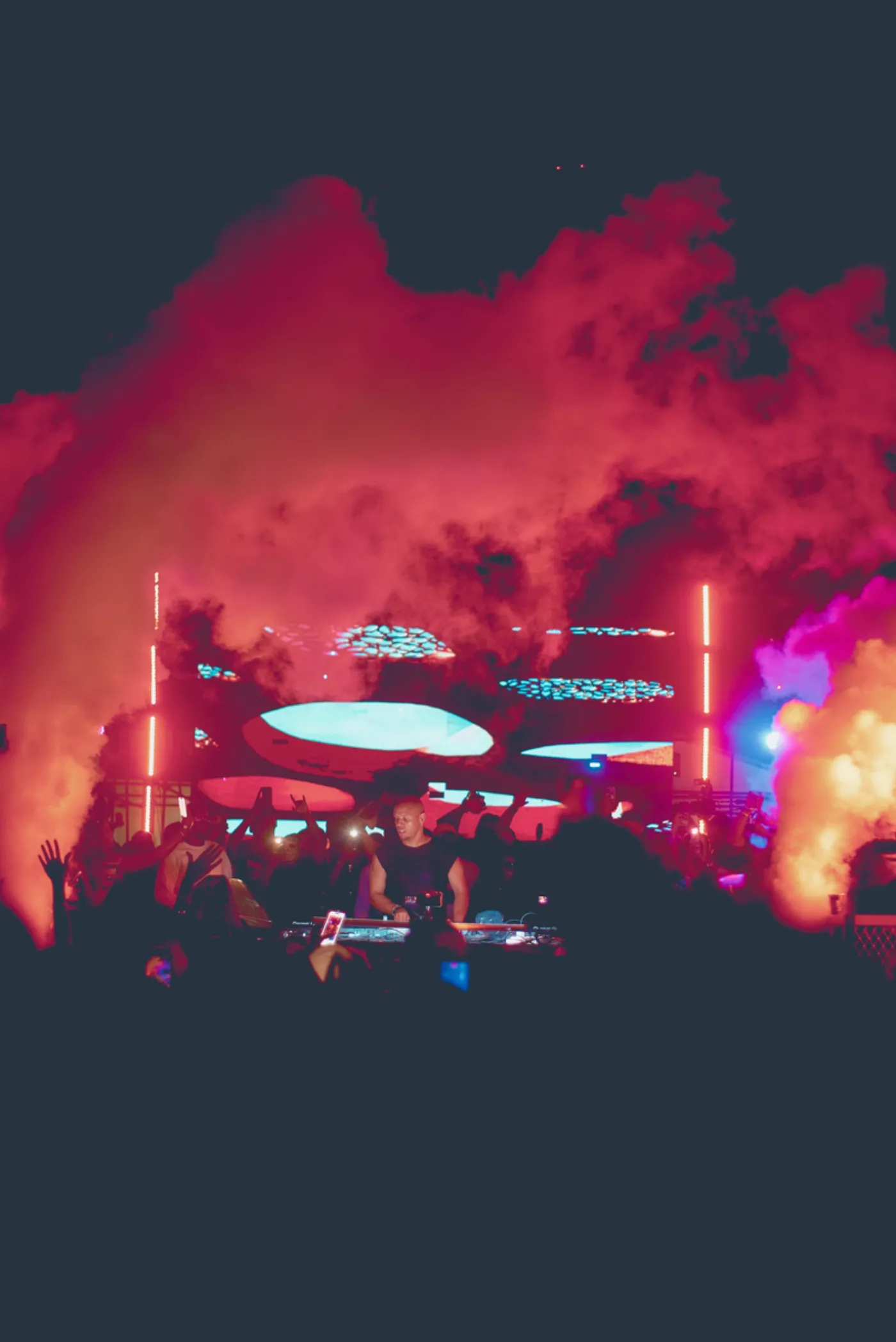 Crimson smoke over the Element House stage