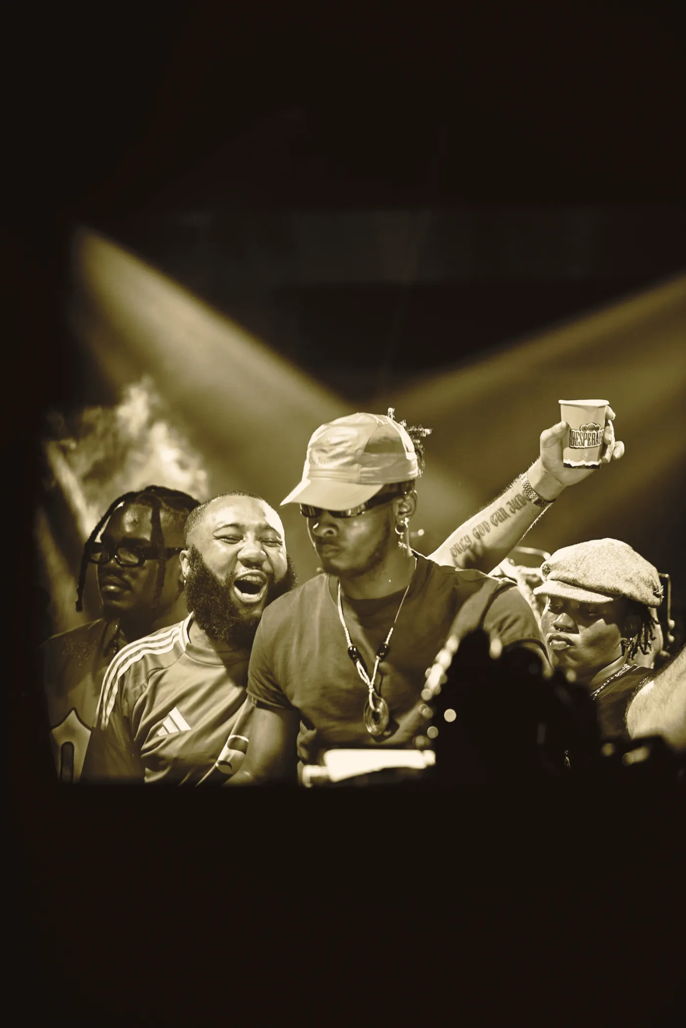 The crowd at the front, sepia